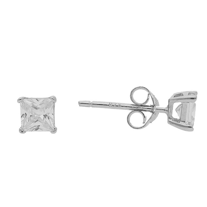 Sterling Silver 925 Princess Cut White Solitaire Stud Earrings - FKJERNSL1798
