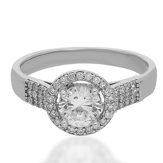 Sterling Silver 925 Round Shaped Solitaire Ring - FKJRNSL2177
