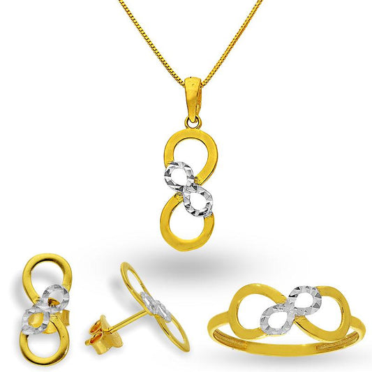 Gold Infinity Pendant Set (Necklace, Earrings and Ring) 18KT - FKJNKLST18K2121