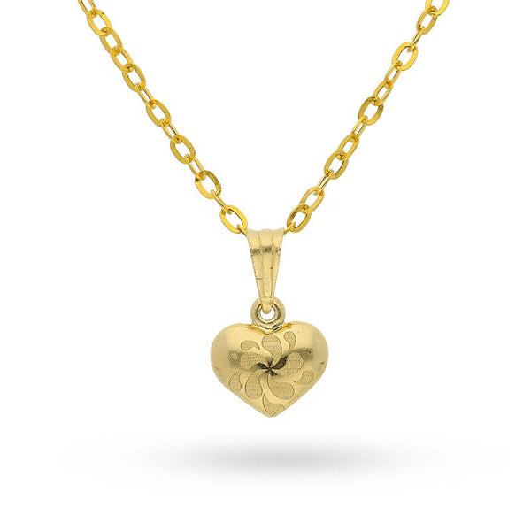 Gold Heart Pendant Set (Necklace and Earrings) 18KT - FKJNKLST18K2124