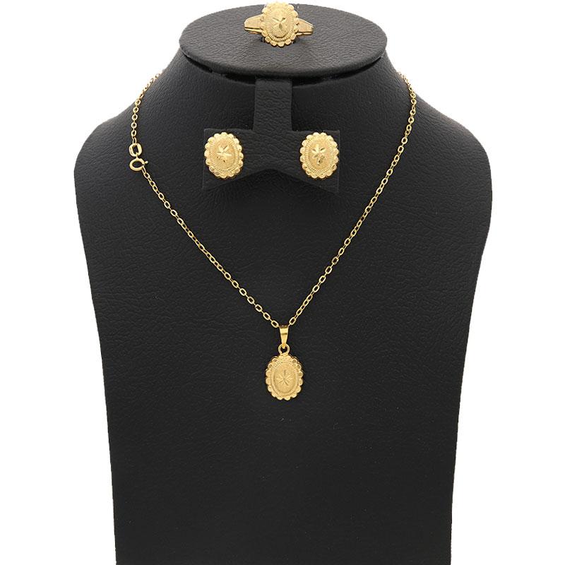 Gold Pendant Set (Necklace, Earrings and Ring) 18KT - FKJNKLST18K2127