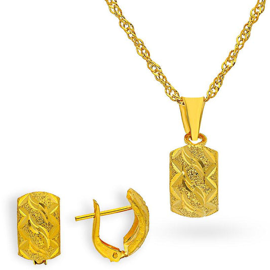 Gold Pendant Set (Necklace and Earrings) 18KT - FKJNKLST18K2148