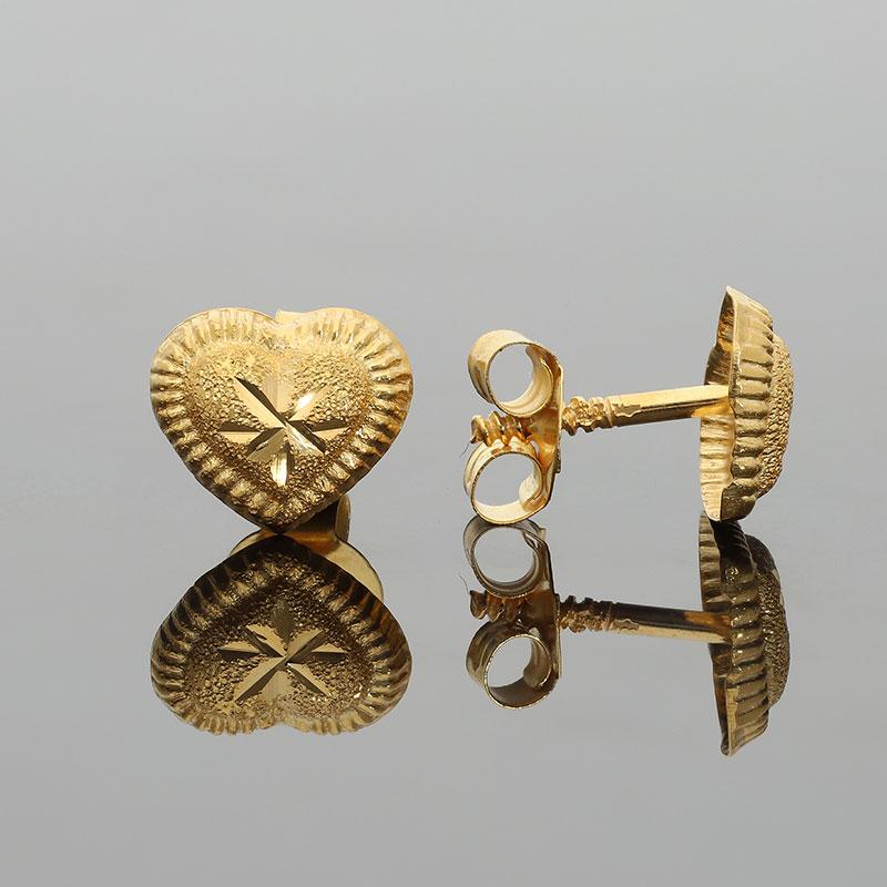 Gold Stud Heart Earrings 18KT - FKJERN1380