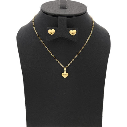 Gold Heart Pendant Set (Necklace and Earrings) 18KT - FKJNKLST18K2150