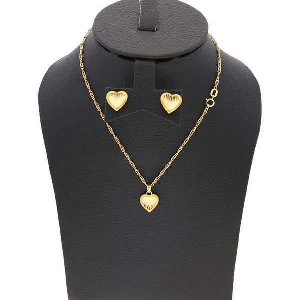Gold Heart Pendant Set (Necklace and Earrings) 18KT - FKJNKLST1713