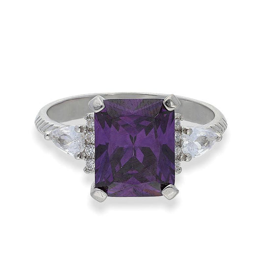 Sterling Silver 925 Purple Solitaire Ring - FKJRNSL2271