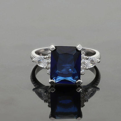 Sterling Silver 925 Blue Solitaire Ring - FKJRNSL2274