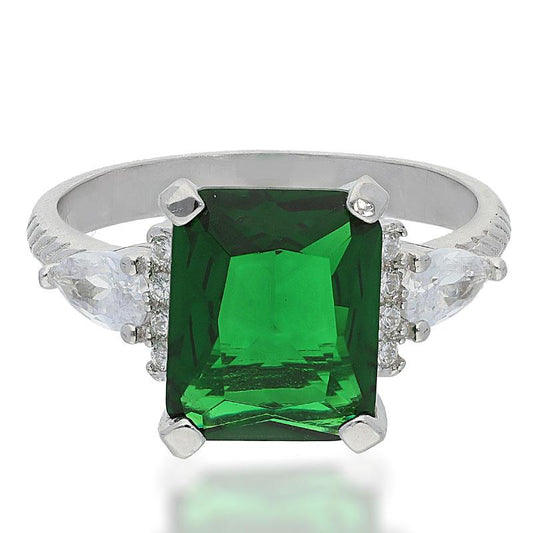 Sterling Silver 925 Green Solitaire Ring - FKJRNSL2275