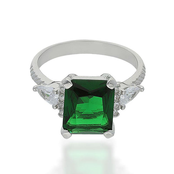 Sterling Silver 925 Green Solitaire Ring - FKJRNSL2275