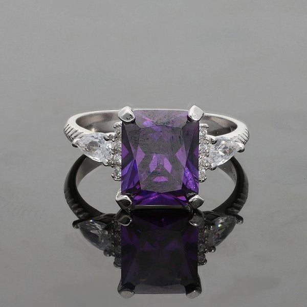 Sterling Silver 925 Purple Solitaire Ring - FKJRNSL2271