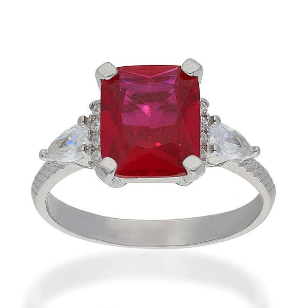 Sterling Silver 925 Red Solitaire Ring - FKJRNSL2272