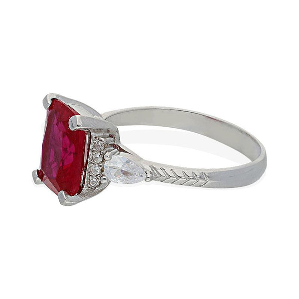 Sterling Silver 925 Red Solitaire Ring - FKJRNSL2272
