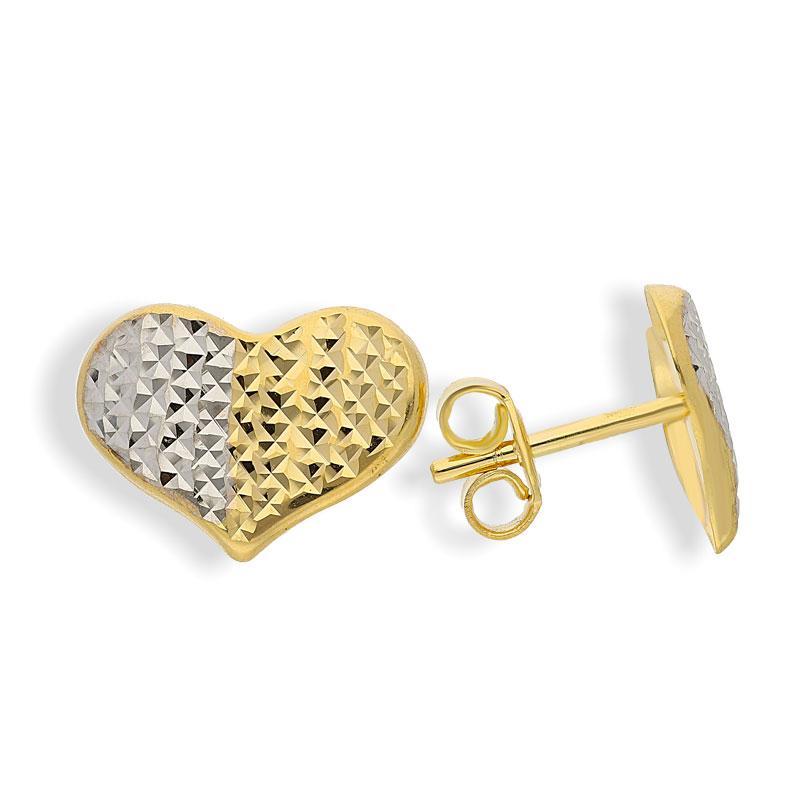 طقم قلادة قلب ذهبي مزدوج اللون (عقد ، أقراط وخاتم) 18 قيراط - FKJNKLST18K2155