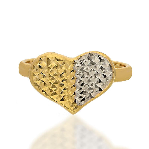 Gold Dual Tone Heart Pendant Set (Necklace, Earrings and Ring) 18KT - FKJNKLST18K2155