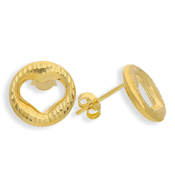 Gold Round Shaped Heart Pendant Set (Necklace, Earrings and Ring) 18KT - FKJNKLST18K2161