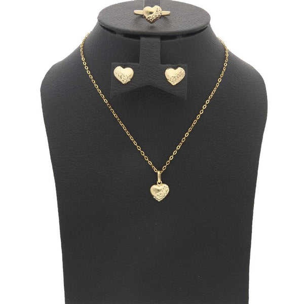 Gold Heart Pendant Set (Necklace, Earrings and Ring) 18KT - FKJNKLST18K2157