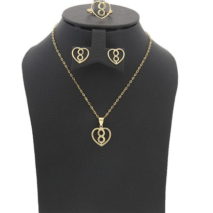 Gold Infinity Heart Pendant Set (Necklace, Earrings and Ring) 18KT - FKJNKLST18K2154