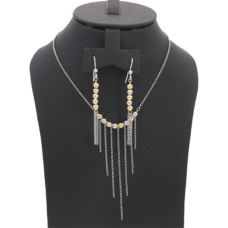 Sterling Silver 925 Balls Pendant Set (Necklace and Earrings) - FKJNKLSTSL2162