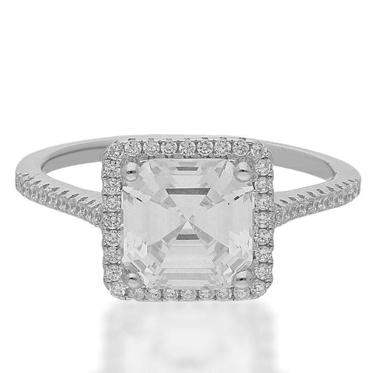 Sterling Silver 925 Square Emerald Cut Solitaire Ring - FKJRNSL2449