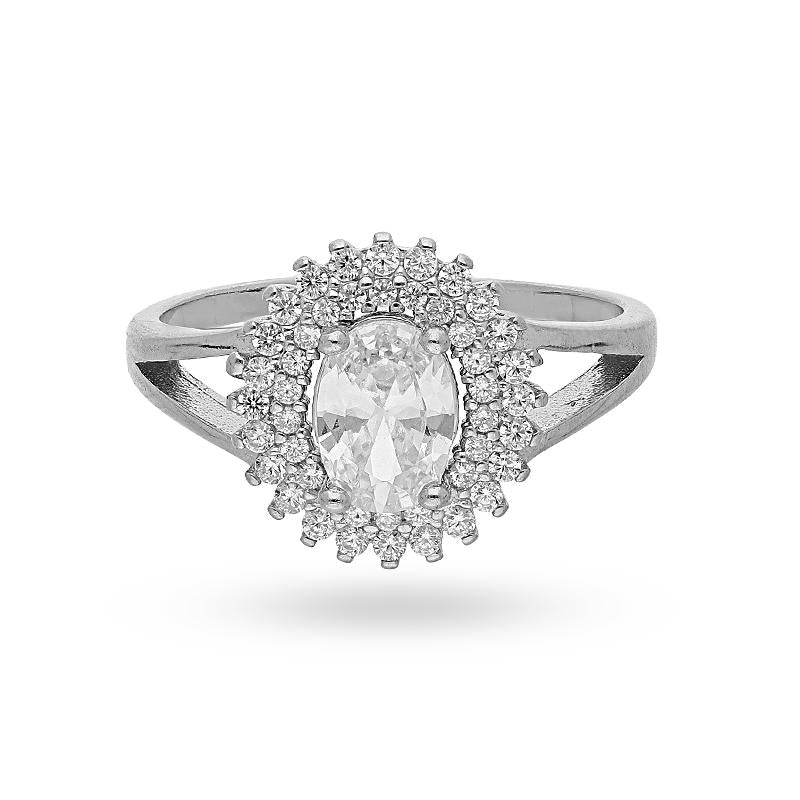 خاتم سوليتير من الفضة الإسترليني عيار 925 على شكل بيضاوي - FKJRNSL2456