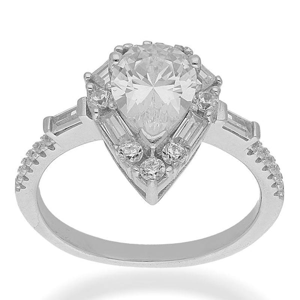 Sterling Silver 925 Pear Shaped Solitaire Ring - FKJRNSL2459