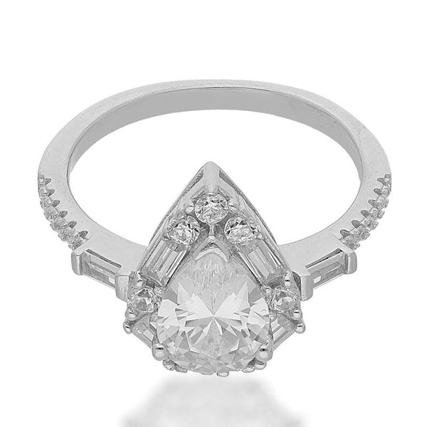 Sterling Silver 925 Pear Shaped Solitaire Ring - FKJRNSL2459