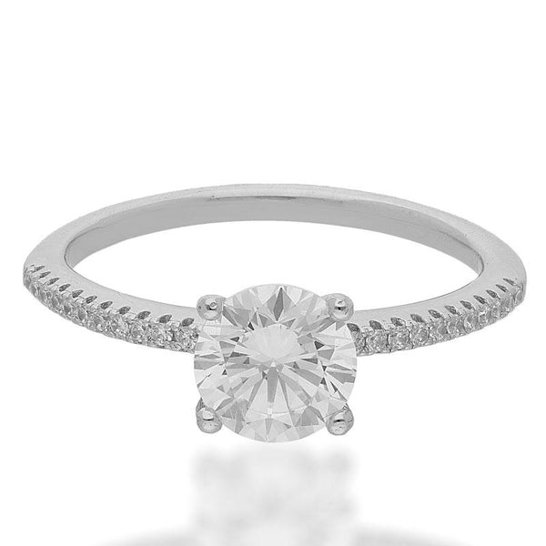 Sterling Silver 925 Round Shaped Solitaire Ring - FKJRNSL2458