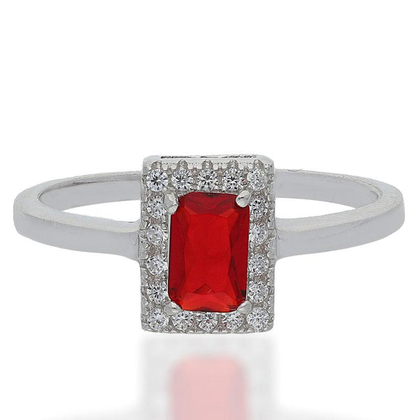 Sterling Silver 925 Red Solitaire Ring - FKJRNSL2484