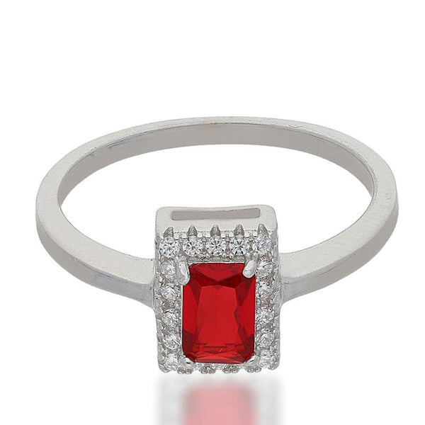 Sterling Silver 925 Red Solitaire Ring - FKJRNSL2484
