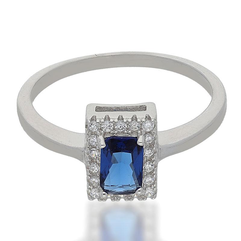 Sterling Silver 925 Blue Solitaire Ring - FKJRNSL2486