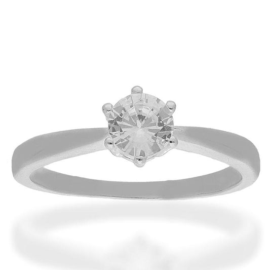 Sterling Silver 925 Round Shaped Solitaire Ring - FKJRNSL2495