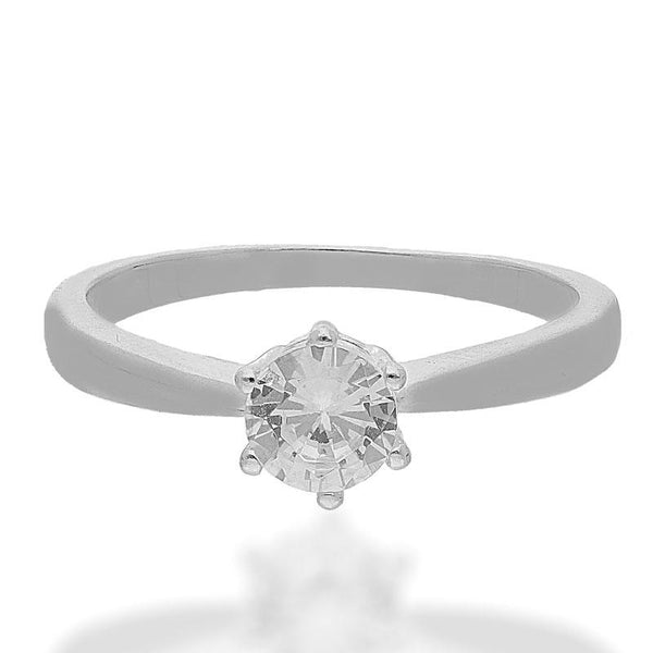 Sterling Silver 925 Round Shaped Solitaire Ring - FKJRNSL2495