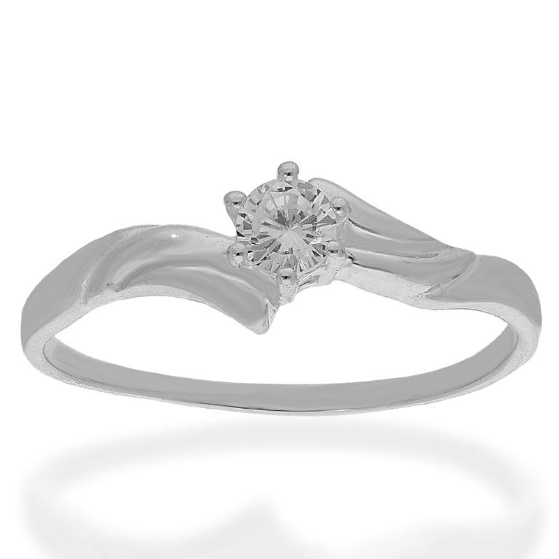 Sterling Silver 925 Round Shaped Solitaire Ring - FKJRNSL2499
