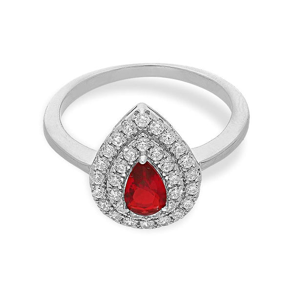 Sterling Silver 925 Pear Shaped Red Solitaire Ring - FKJRNSL2479