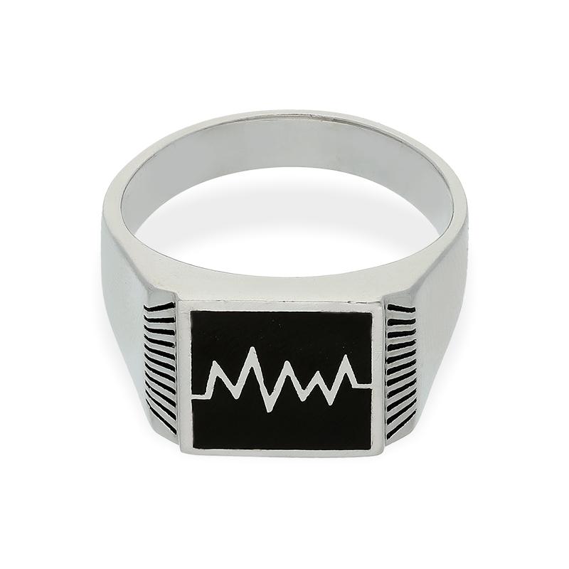 Sterling Silver 925 Men's Heartbeat Ring - FKJRNSL2516