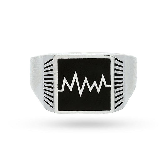 Sterling Silver 925 Men's Heartbeat Ring - FKJRNSL2516