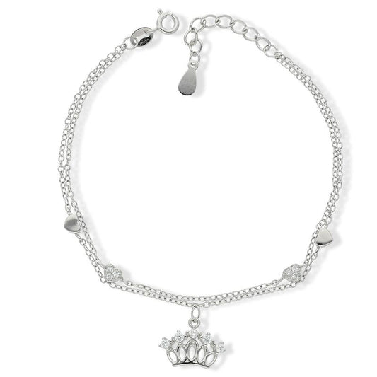 Sterling Silver 925 Hanging Crown with Little Hearts Bracelet - FKJBRLSL2283