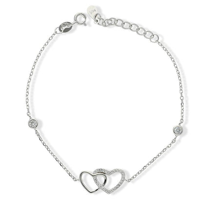 Sterling Silver 925 Twin Hearts Bracelet - FKJBRLSL2284