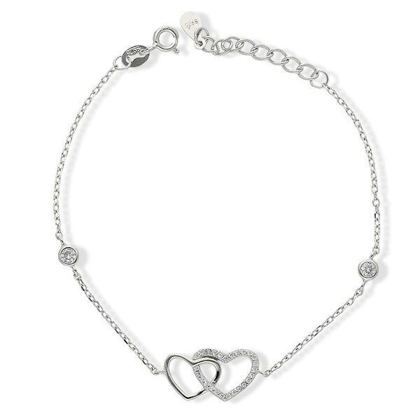 Sterling Silver 925 Twin Hearts Bracelet - FKJBRLSL2284