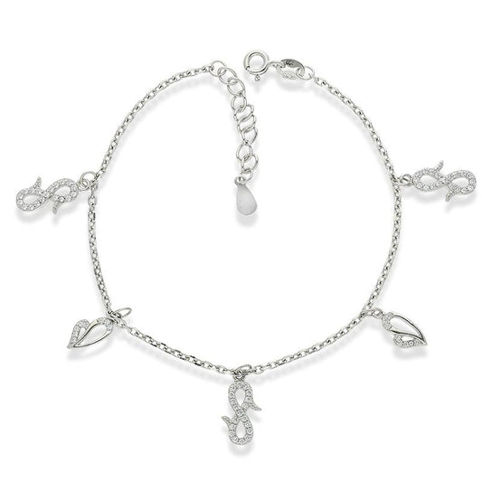 Sterling Silver 925 Hanging Infinity and Hearts Charm Bracelet - FKJBRLSL2295