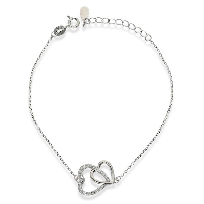 Sterling Silver 925 Twin Heart Bracelet - FKJBRLSL2296