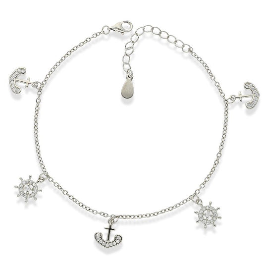 Sterling Silver 925 Hanging Anchor and Wheel Bracelet - FKJBRLSL2298