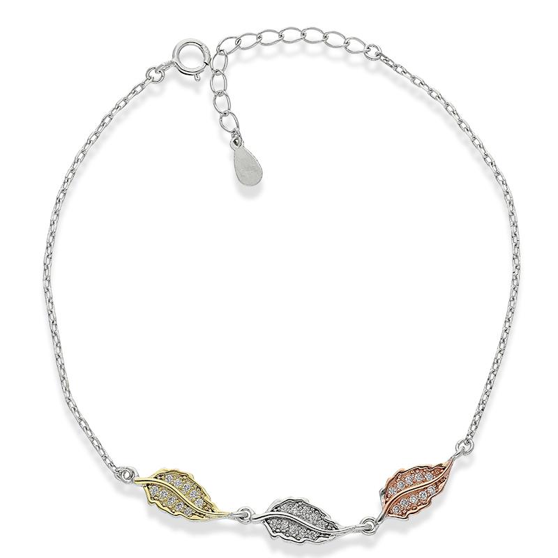 سوار من الفضة الإسترليني عيار 925 بتصميم ورقة شجر ثلاثية الألوان - FKJBRLSL2302