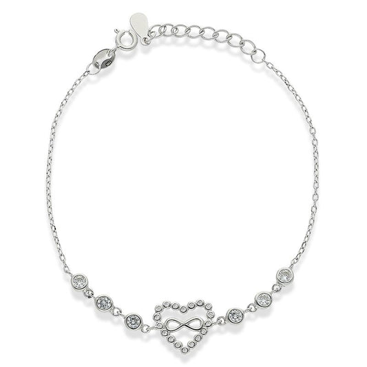 Sterling Silver 925 Heart and Infinity Bracelet - FKJBRLSL2306