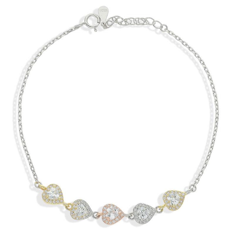 سوار سوليتير من الفضة الإسترليني عيار 925 ثلاثي الألوان - FKJBRLSL2318