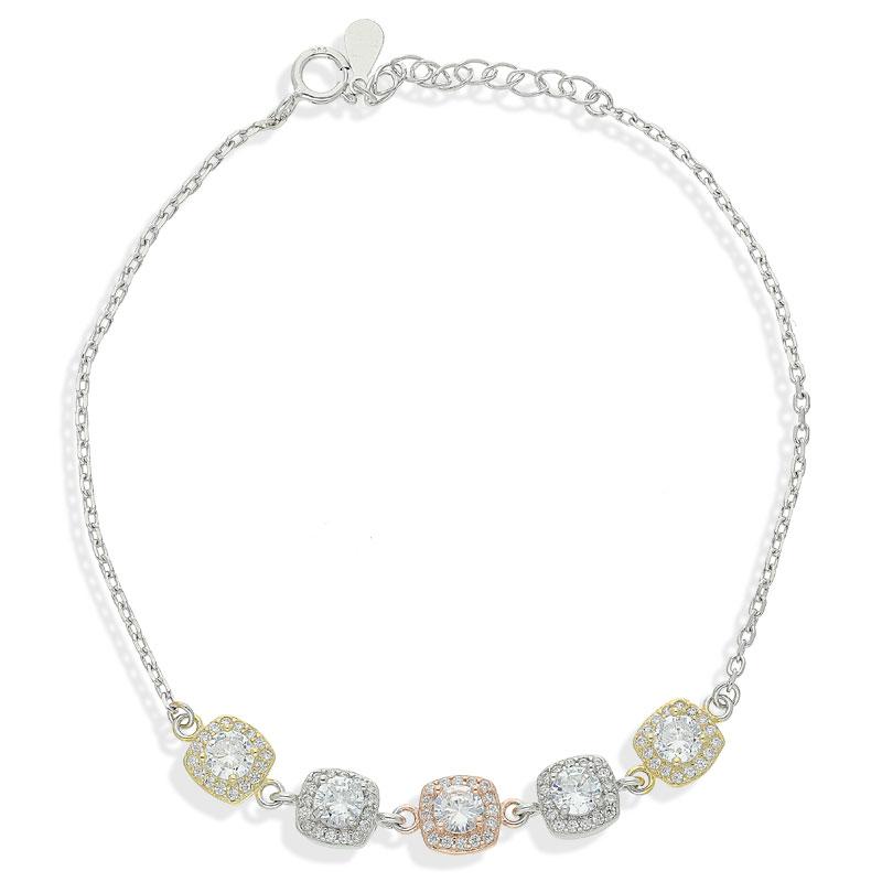 سوار سوليتير من الفضة الإسترليني عيار 925 ثلاثي الألوان - FKJBRLSL2308