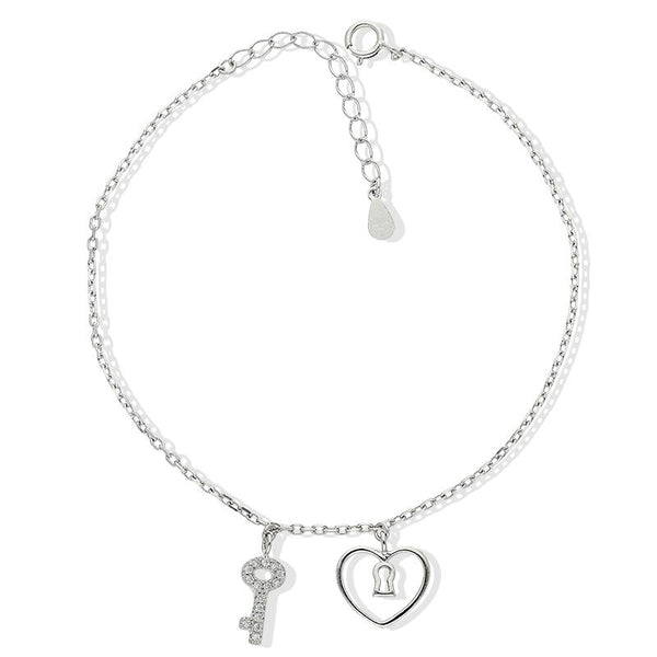 Sterling Silver 925 Heart and Key Bracelet - FKJBRLSL2334