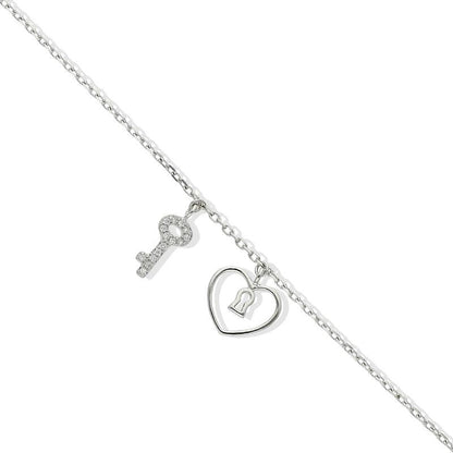 Sterling Silver 925 Heart and Key Bracelet - FKJBRLSL2334