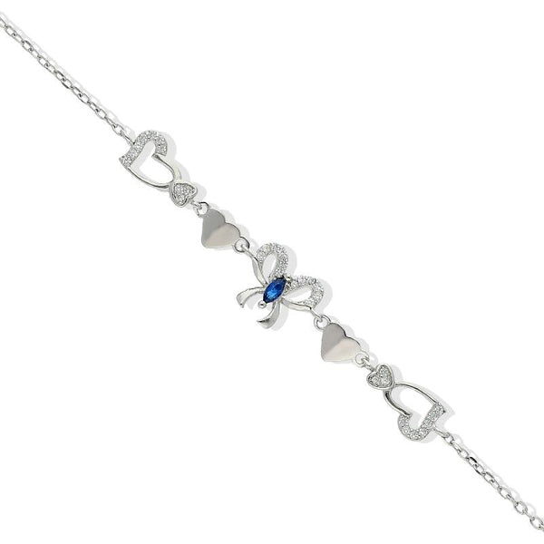 Sterling Silver 925 Butterfly and Heart Bracelet - FKJBRLSL2329