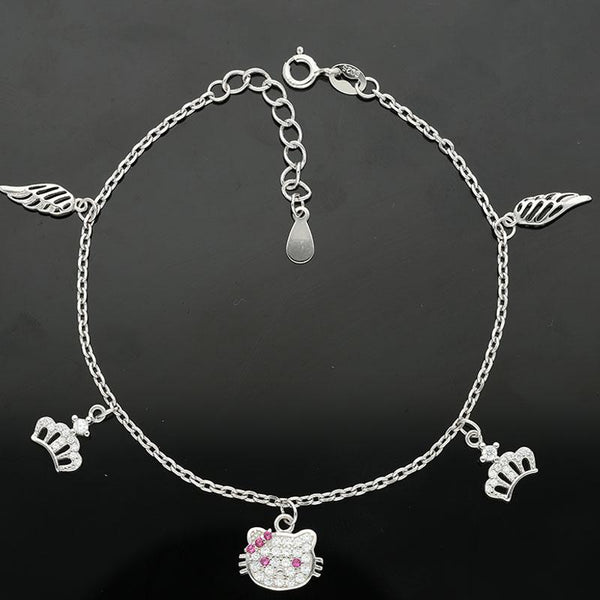 Sterling Silver 925  Hanging Charm Hello Kitty Bracelet - FKJBRLSL2358